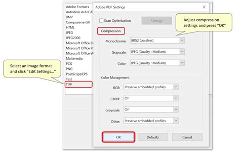 Adobe PDF conversion settings, Acrobat.